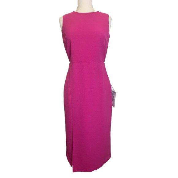 NWT Dress the Population Barbie Pink Sleeveless Slit Dress Knee Length Medium - Picture 2 of 13